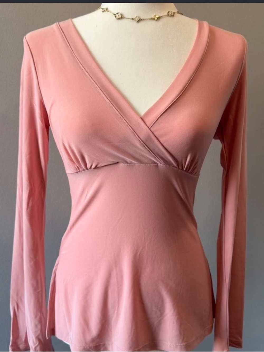 BE COOL Y2K Dusty Pink Wrap-Front Long Sleeve Top